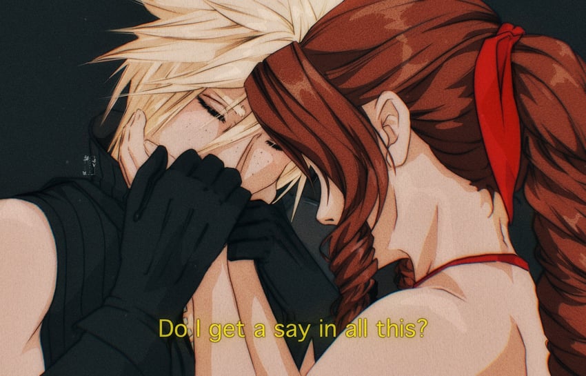 cloud strife and aerith gainsborough (final fantasy and 5 more) drawn by shanlieart