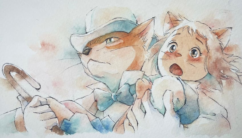 the baron and yoshioka haru (studio ghibli and 1 more) drawn by sol_wco