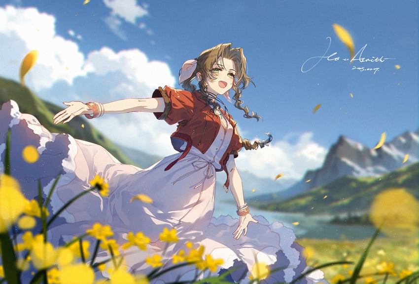 aerith gainsborough (final fantasy and 3 more) drawn by kieta