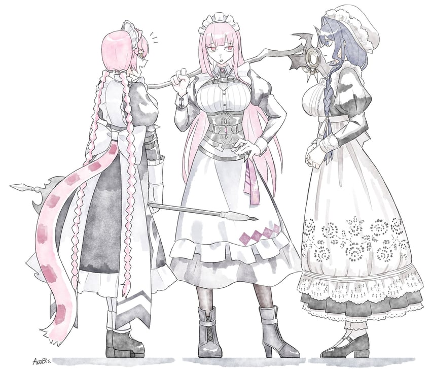 mori calliope, ouro kronii, and raora panthera (hololive and 1 more) drawn by biscuitaart