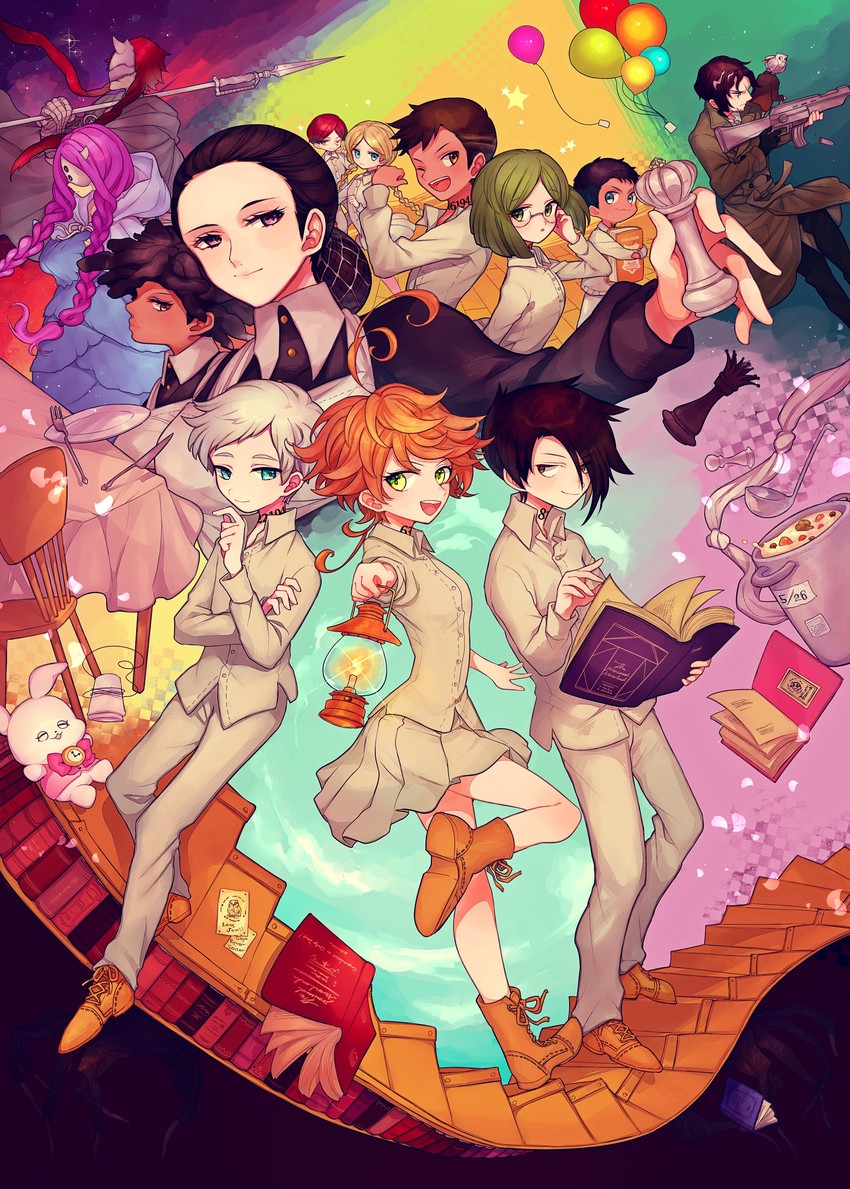 emma, norman, ray, isabella, gilda, and 8 more (yakusoku no neverland) drawn by yokosuka_(jyamuojisan7)