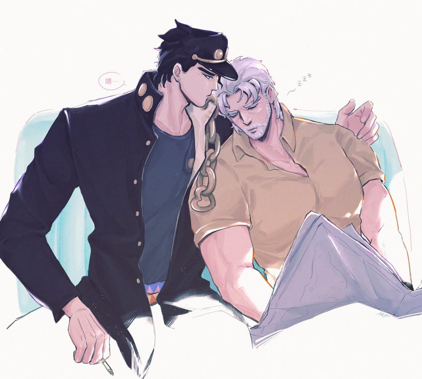 joseph joestar and kujo jotaro (jojo no kimyou na bouken and 1 more) drawn by vamos_mk
