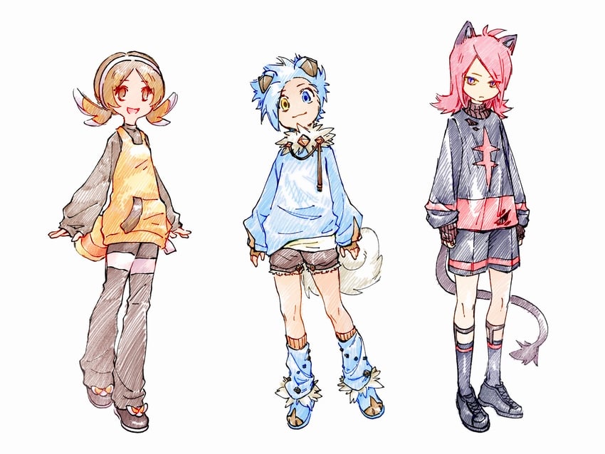 ethan, lyra, silver, litten, rockruff, and 1 more (pokemon and 1 more) drawn by tan_carbonnn