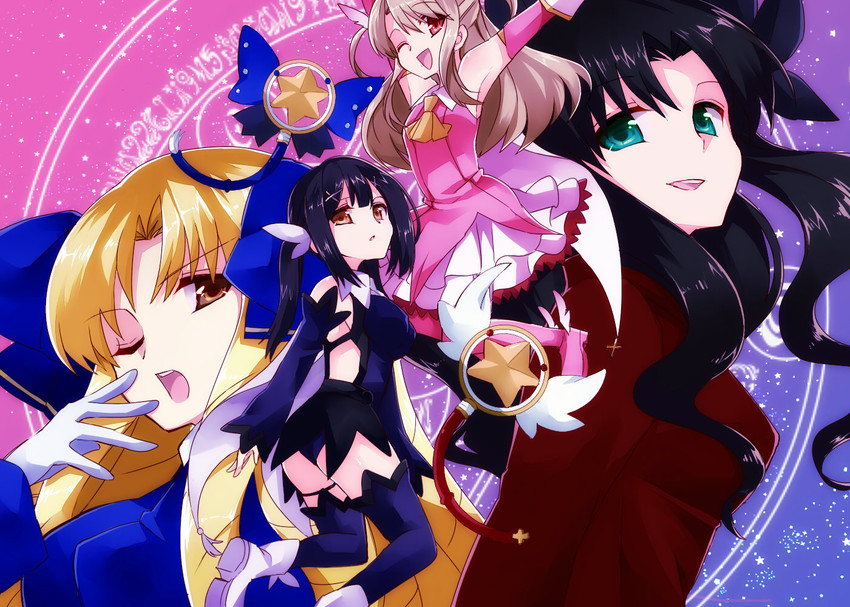 tohsaka rin, illyasviel von einzbern, miyu edelfelt, prisma illya, magical ruby, and 2 more (fate and 1 more) drawn by hamazi_aki