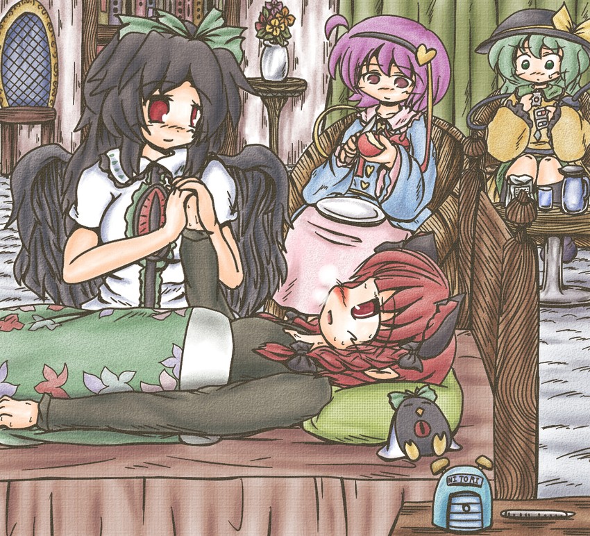 komeiji koishi, komeiji satori, kaenbyou rin, and reiuji utsuho (touhou) drawn by ys_(ytoskyoku-57)