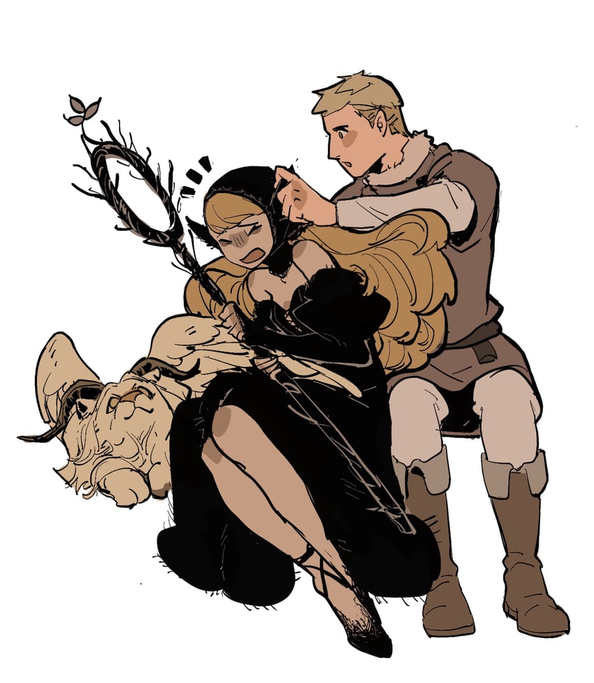 marcille donato, laios touden, and winged lion (dungeon meshi) drawn by yumiansir