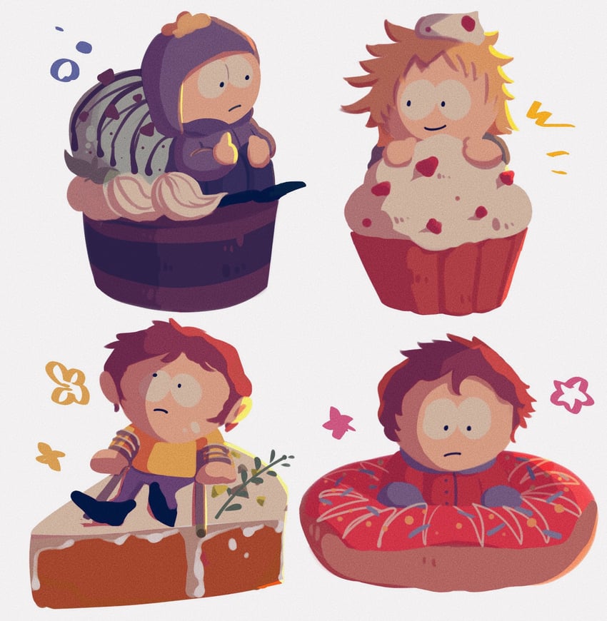craig tucker, tweek tweak, clyde donovan, and jimmy valmer (south park) drawn by hiyashimeso