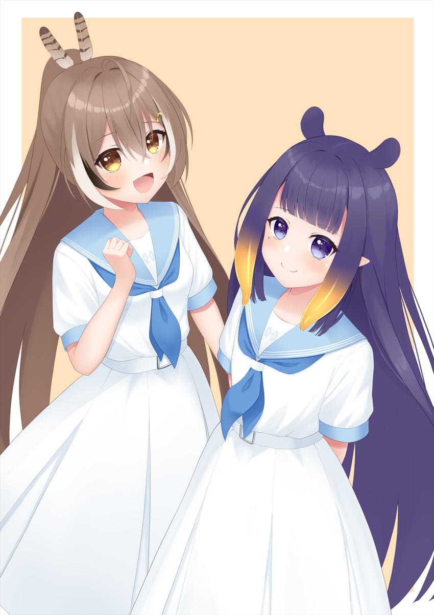 ninomae ina'nis and nanashi mumei (hololive and 2 more) drawn by yuto_sepiacolor
