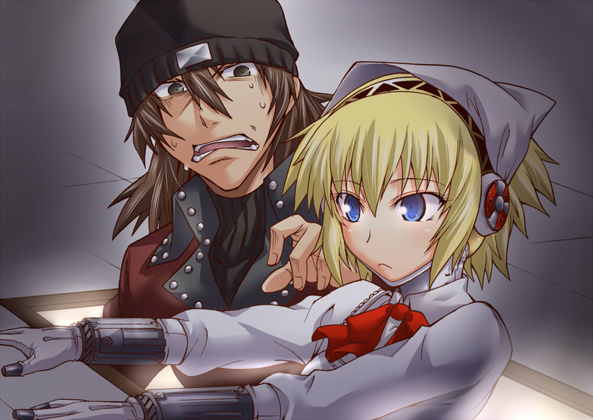 aigis and aragaki shinjirou (persona and 1 more) drawn by segami_daisuke