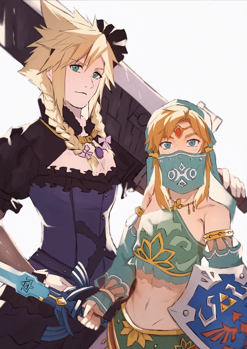 link and cloud strife (final fantasy and 4 more) drawn by yyu_pu