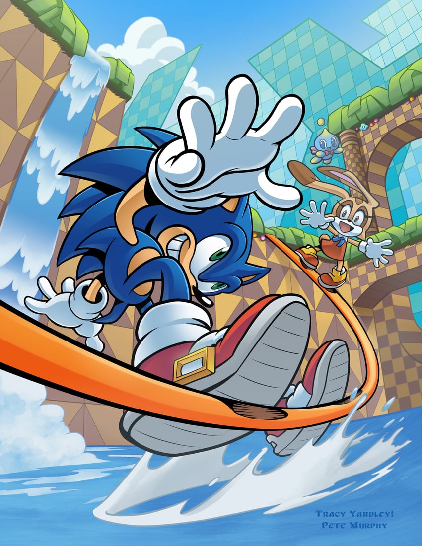 sonic the hedgehog, cream the rabbit, neutral chao, and cheese (sonic and 2 more) drawn by alkaline_azel and tracy_yardley