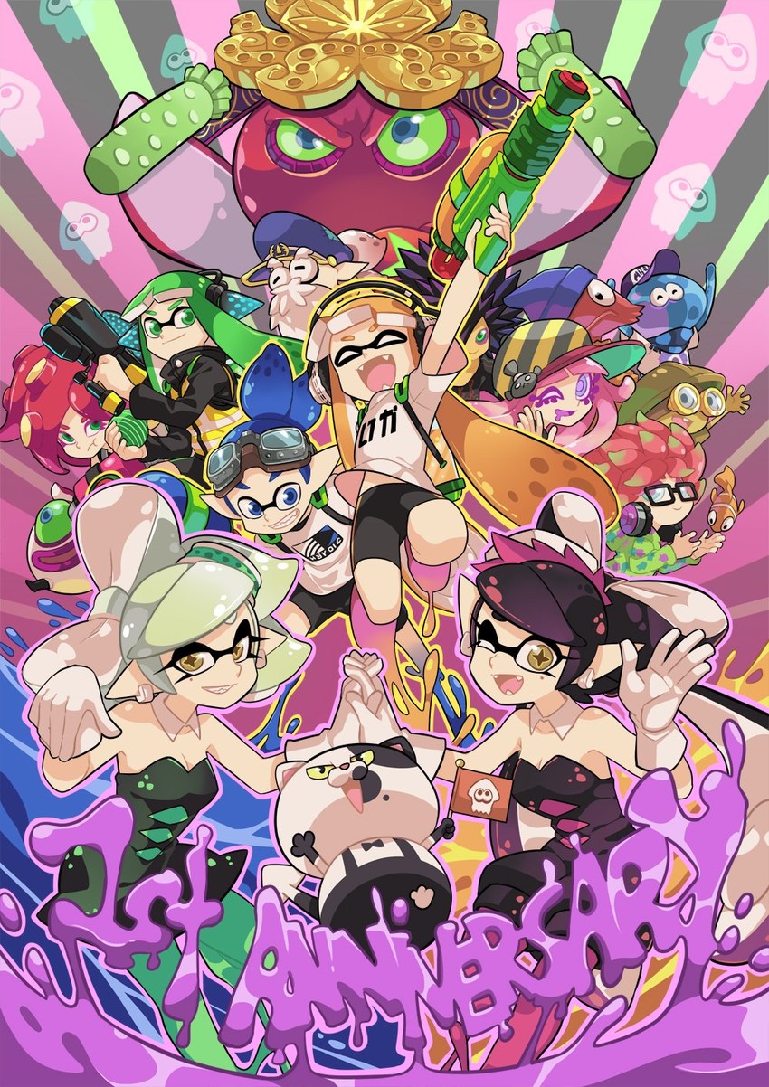 inkling player character, inkling girl, callie, marie, inkling boy, and 14 more (splatoon and 1 more) drawn by gomipomi
