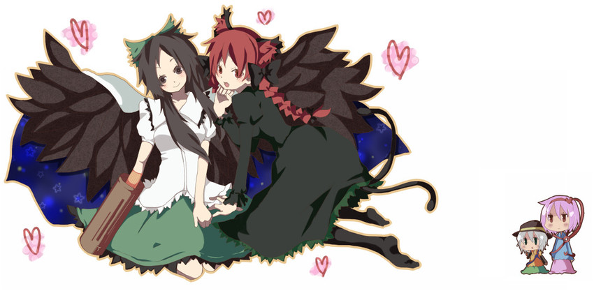 komeiji koishi, komeiji satori, kaenbyou rin, and reiuji utsuho (touhou) drawn by kosui_(artist)