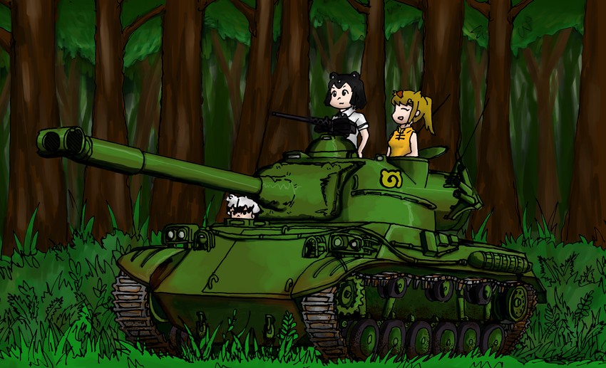 brown bear, golden snub-nosed monkey, and african wild dog (kemono friends) drawn by daijobuda