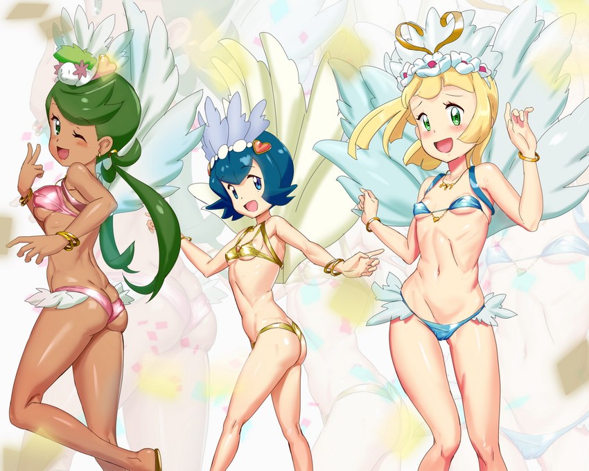 lillie, lana, mallow, and shaymin (pokemon and 1 more) drawn by ontaros