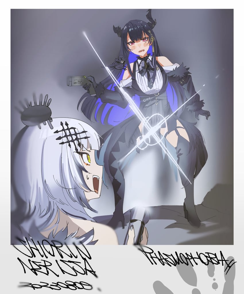shiori novella, nerissa ravencroft, and shadow (hololive and 2 more) drawn by set7