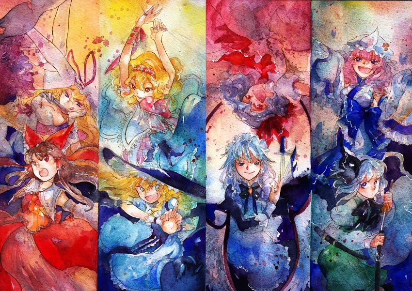 hakurei reimu, kirisame marisa, remilia scarlet, izayoi sakuya, konpaku youmu, and 3 more (touhou and 1 more) drawn by campanula-star