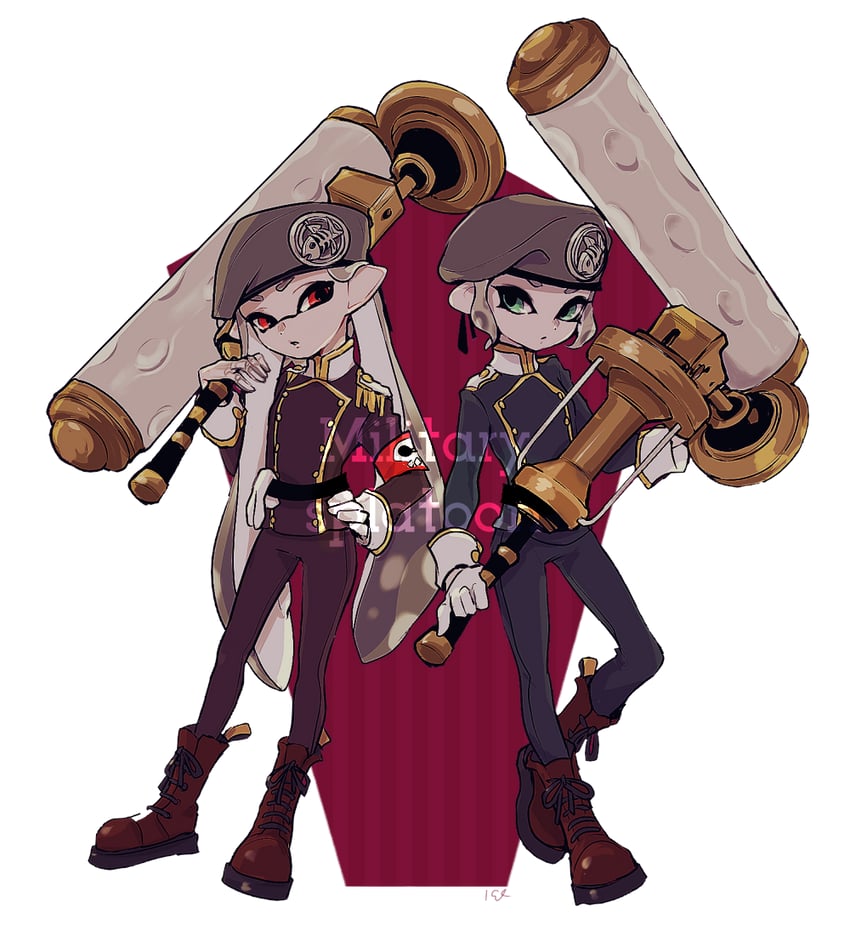 inkling player character, inkling girl, octoling player character, and octoling girl (splatoon) drawn by imaikuy0