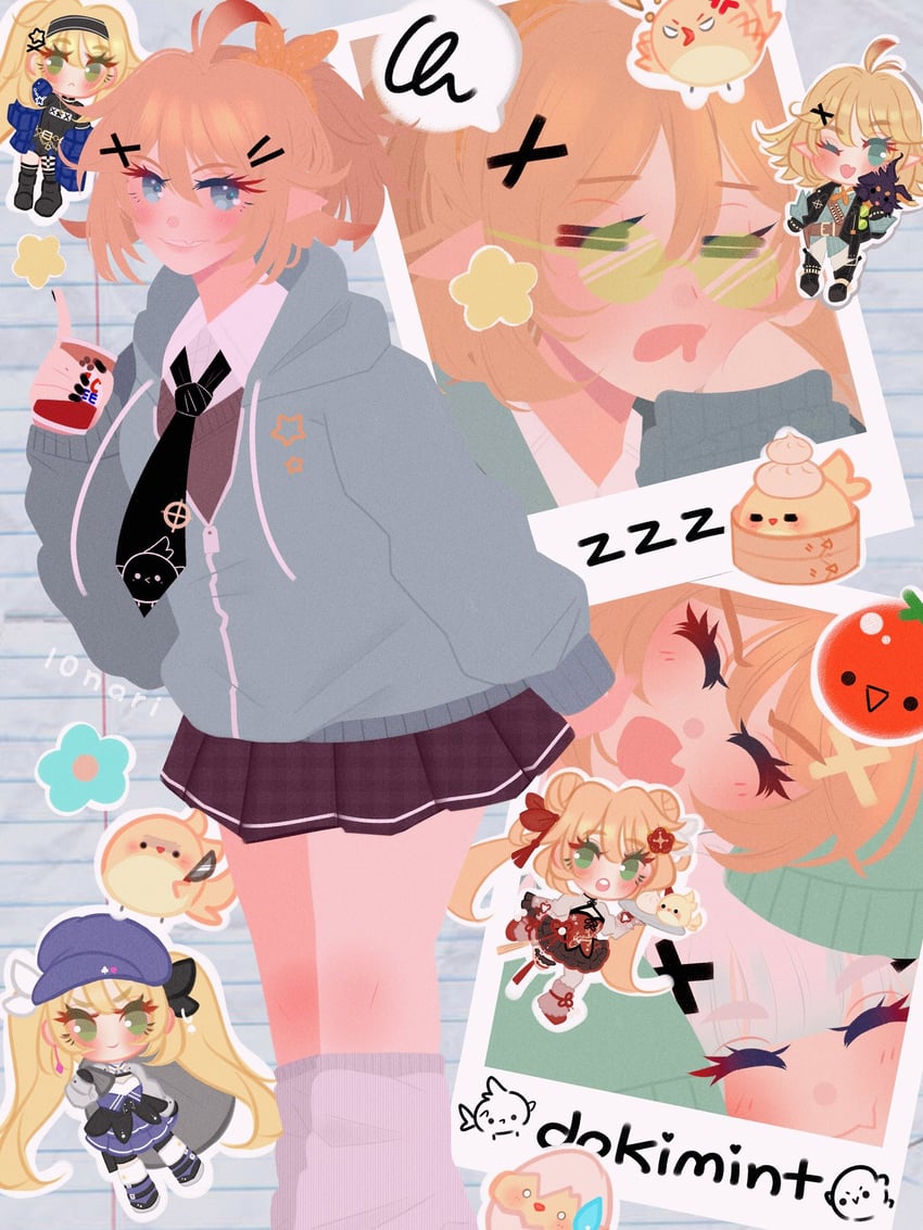 dokibird, mint fantome, and dragoon (indie virtual youtuber) drawn by l0nari