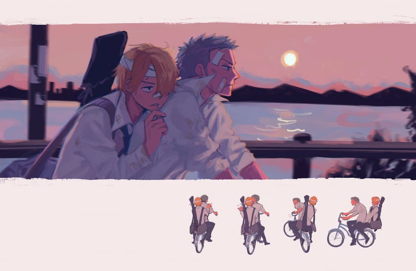roronoa zoro and sanji (one piece) drawn by towne