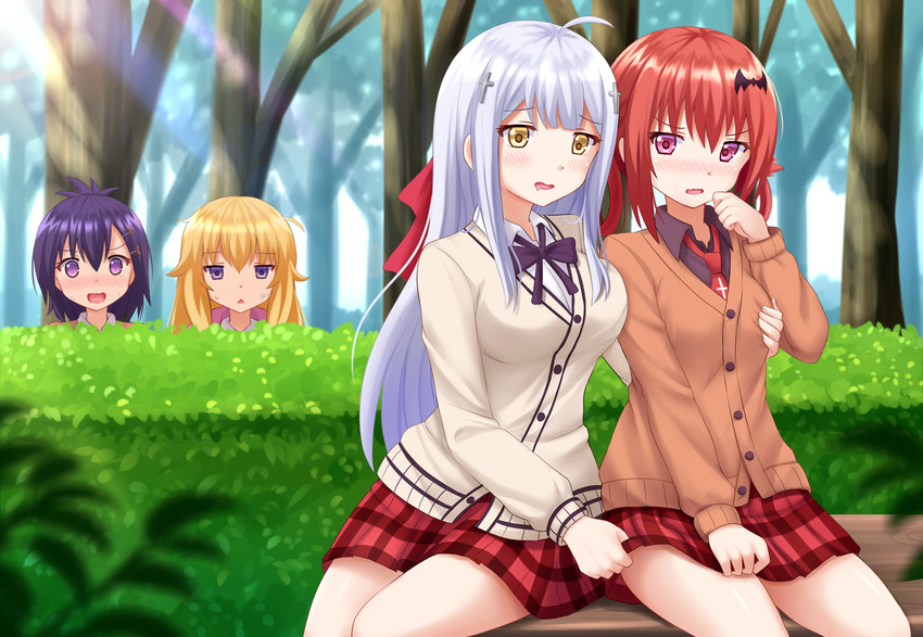 satanichia kurumizawa mcdowell, gabriel tenma white, vignette tsukinose april, and raphiel shiraha ainsworth (gabriel dropout) drawn by kazenokaze