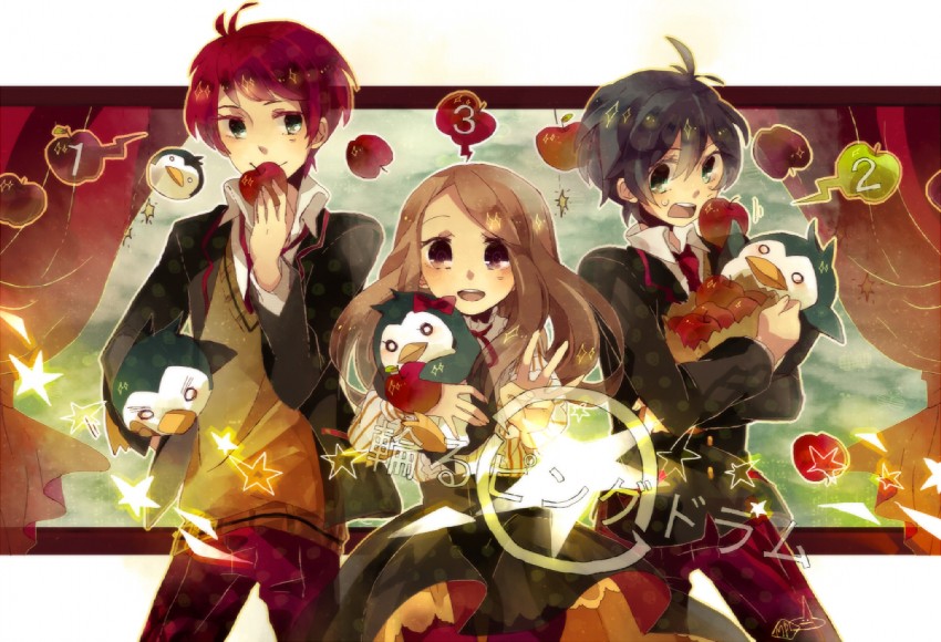 takakura himari, takakura shouma, takakura kanba, penguin 3-gou, penguin 2-gou, and 1 more (mawaru penguindrum) drawn by isa_(suisuihoi)