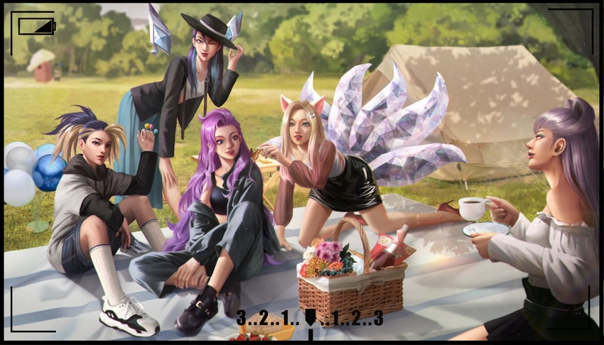 ahri, akali, evelynn, kai'sa, k/da all out evelynn, and 4 more (league of legends) drawn by jing_zhou