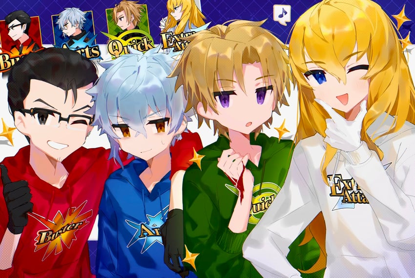 kadoc zemlupus, kirschtaria wodime, daybit sem void, and beryl gut (fate and 1 more) drawn by takumi_(hkhkgohan)