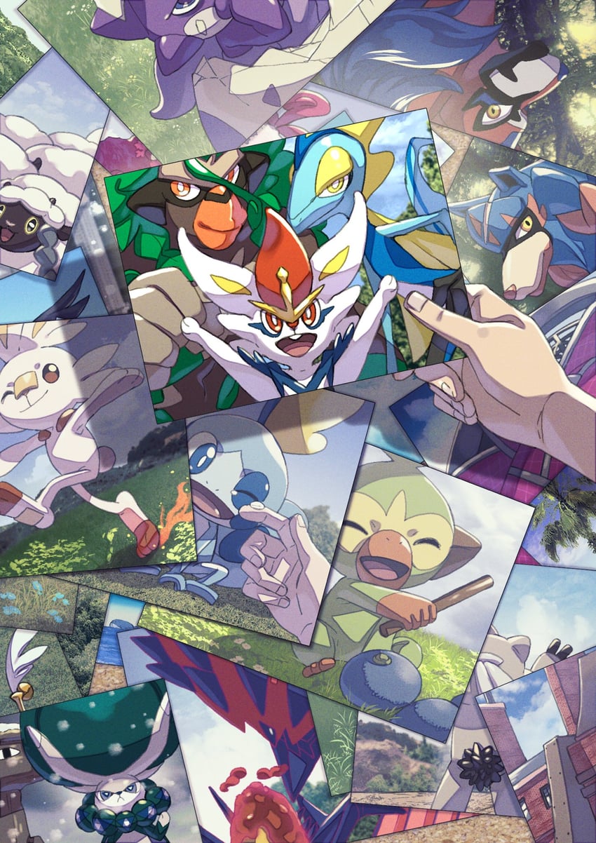 scorbunny, sobble, grookey, cinderace, wooloo, and 7 more (pokemon) drawn by komame_(st_beans)