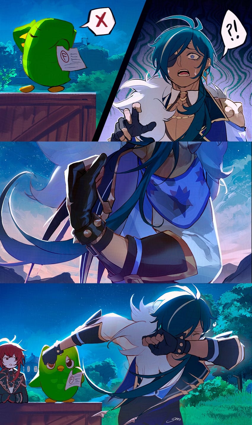 diluc, kaeya, and duo (genshin impact and 1 more) drawn by srro_yo