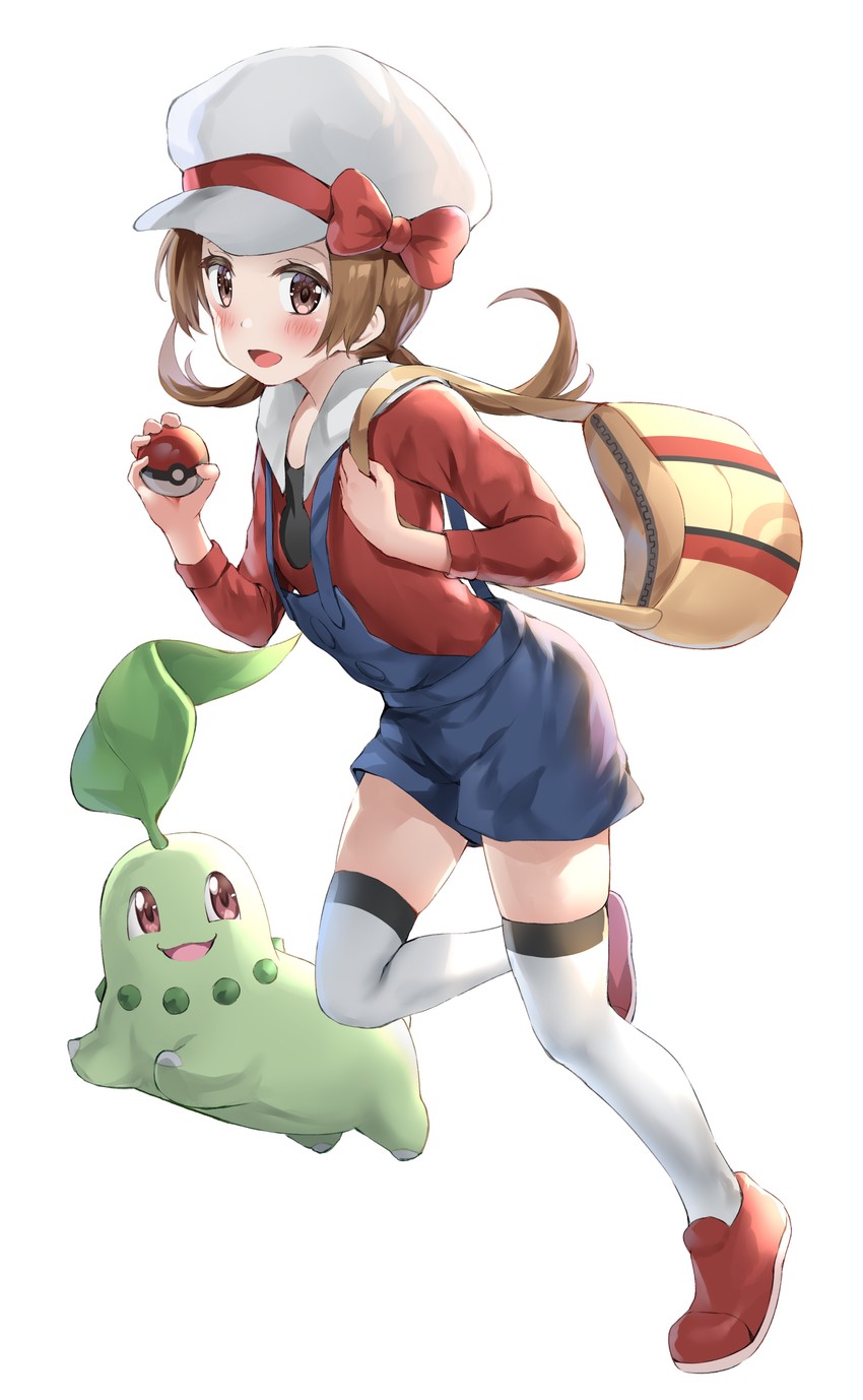 lyra and chikorita (pokemon and 1 more) drawn by nedia_(nedia_region)