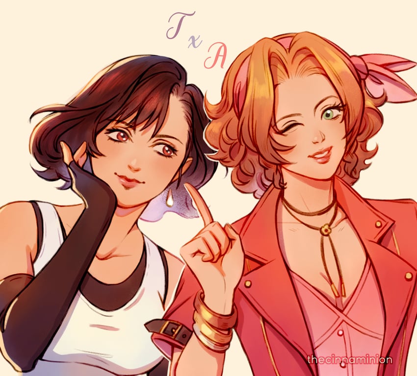 tifa lockhart and aerith gainsborough (final fantasy and 2 more) drawn by thar_chandran