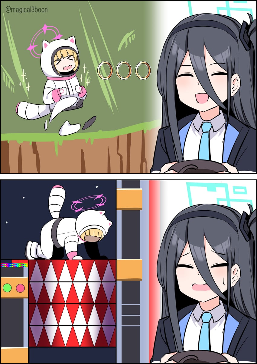 aris and momoi (blue archive and 3 more) drawn by threeboon