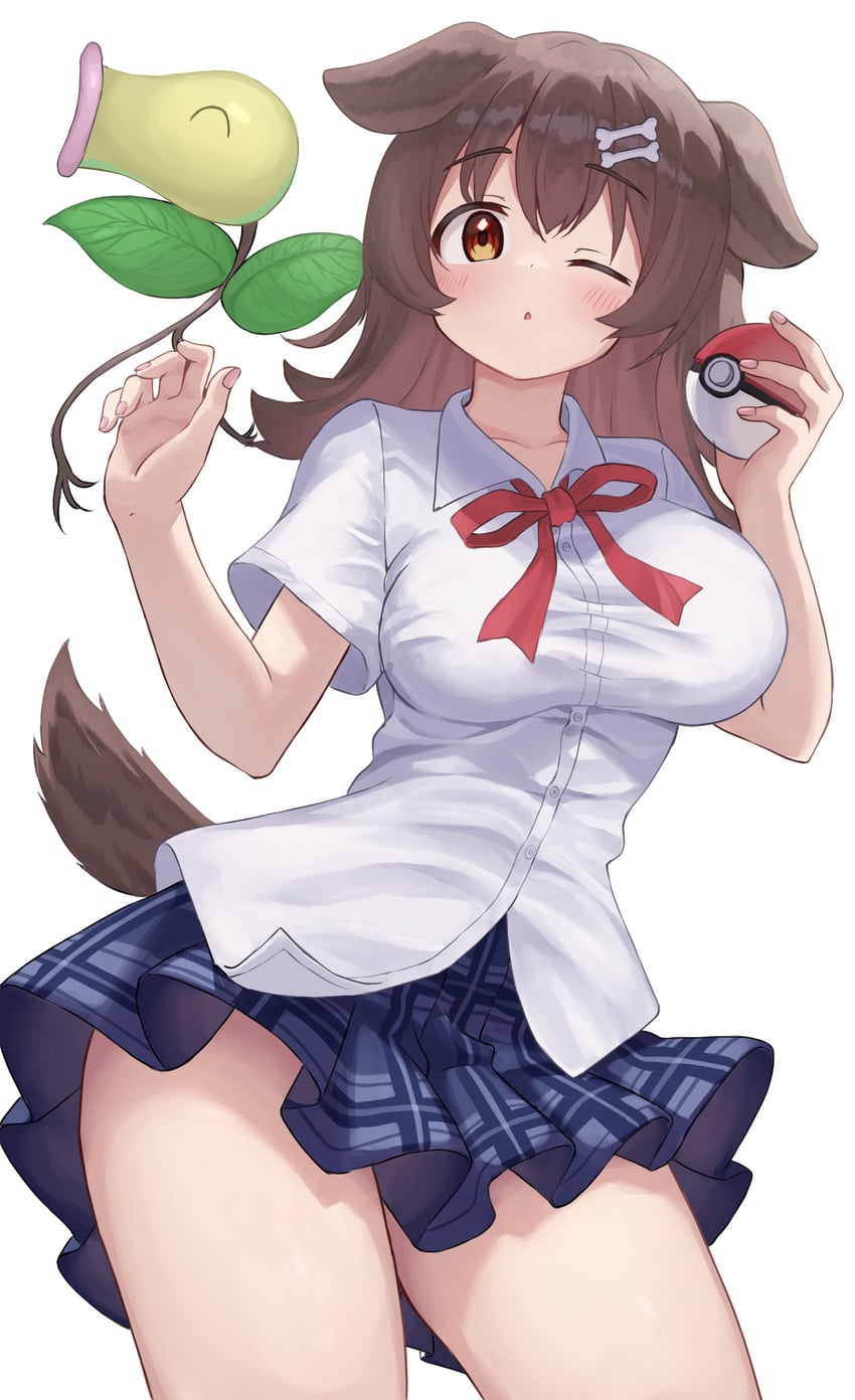 inugami korone and bellsprout (pokemon and 1 more) drawn by kajitsu_no_hito