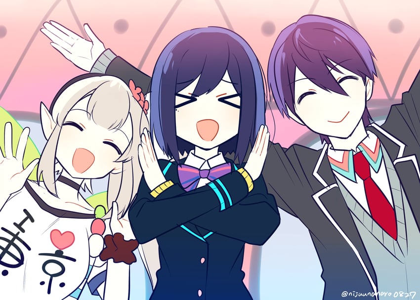 kenmochi touya, shizuka rin, and elu (nijisanji) drawn by ninahachi