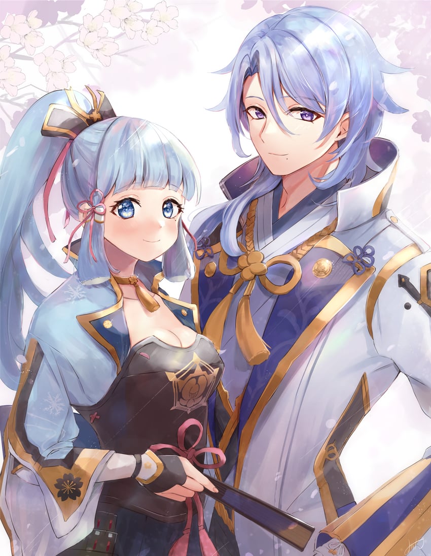 kamisato ayaka and kamisato ayato (genshin impact) drawn by mirin_pengin