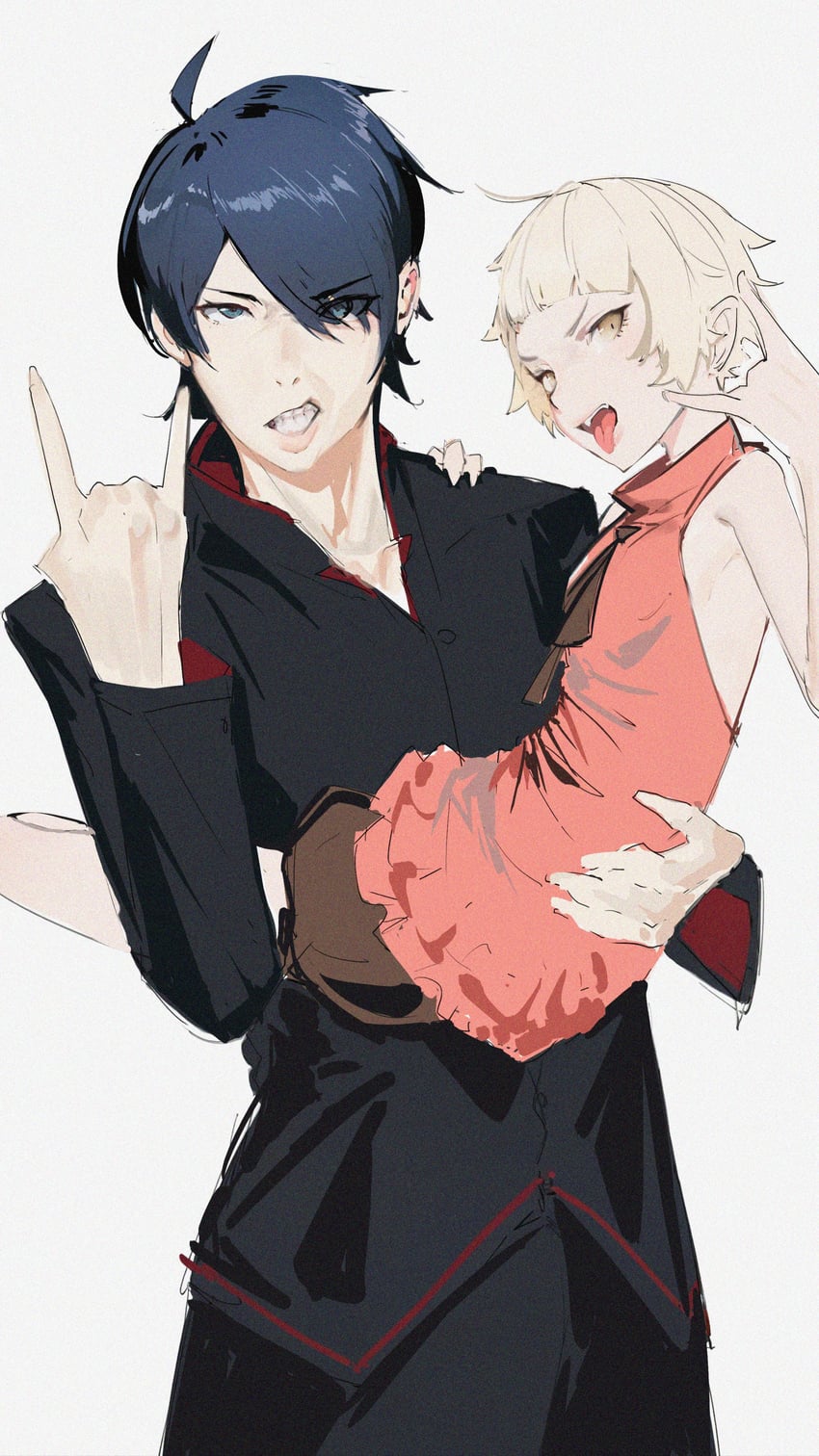 oshino shinobu, araragi koyomi, and kiss-shot acerola-orion heart-under-blade (monogatari and 1 more) drawn by shishirui_san