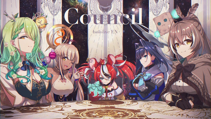 ouro kronii, nanashi mumei, hakos baelz, ceres fauna, tsukumo sana, and 3 more (hololive and 1 more) drawn by weizen