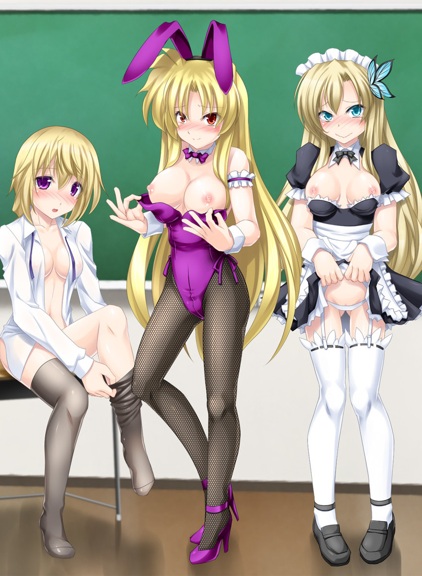 fate testarossa, kashiwazaki sena, and charlotte dunois (lyrical nanoha and 3 more) drawn by zutsuumochi