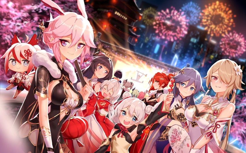 kiana kaslana, raiden mei, fu hua, bronya zaychik, seele vollerei, and 10 more (honkai and 1 more) drawn by jell_(jell_y_fish)