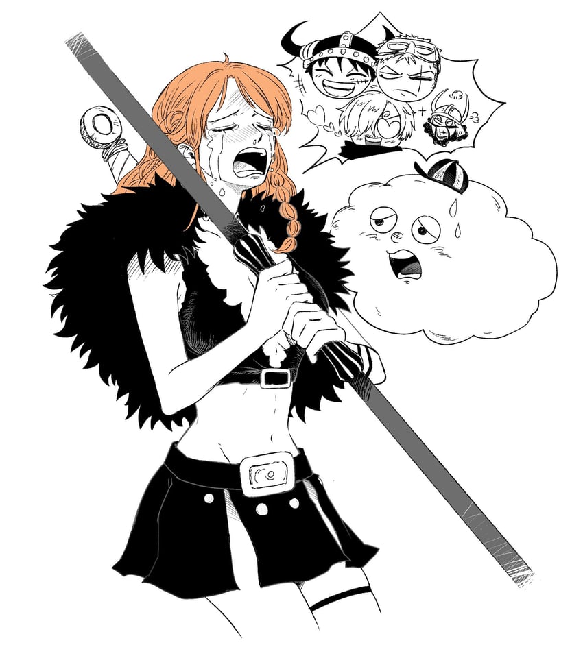 nami, monkey d. luffy, roronoa zoro, sanji, usopp, and 1 more (one piece) drawn by sktkah_7326