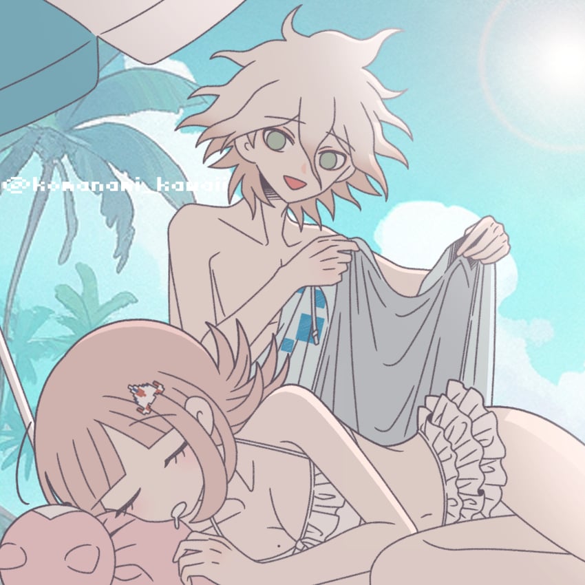 nanami chiaki and komaeda nagito (danganronpa and 3 more) drawn by komanami_kawaii