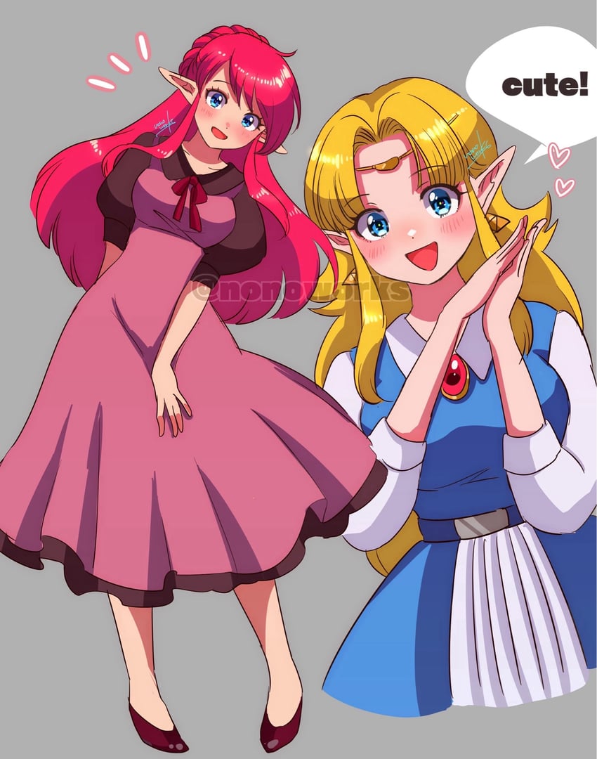 princess zelda and link (the legend of zelda and 1 more) drawn by nonoworks