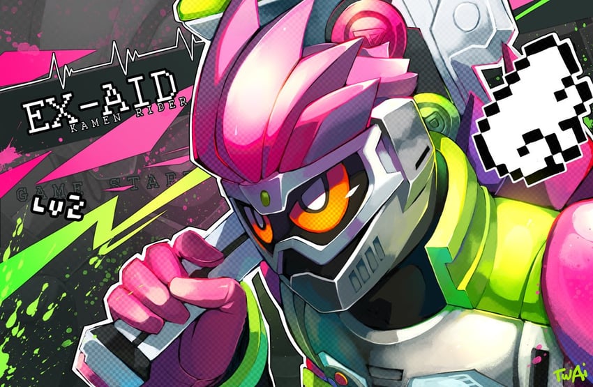 kamen rider ex-aid and mighty action x level 2 (kamen rider and 1 more) drawn by twai