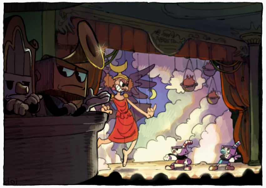 cuphead, mugman, sally stageplay, wolfgang, and ludwig (cuphead) drawn by doi_m2000