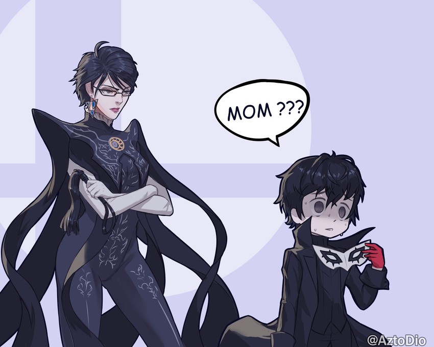 amamiya ren and bayonetta (persona and 4 more) drawn by aztodio