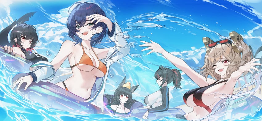 ellen joe, hoshimi miyabi, belle, zhu yuan, and burnice white (zenless zone zero) drawn by k.j.