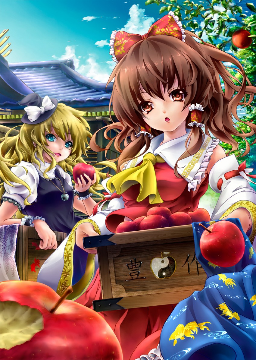 hakurei reimu and kirisame marisa (touhou) drawn by shiki_takuto