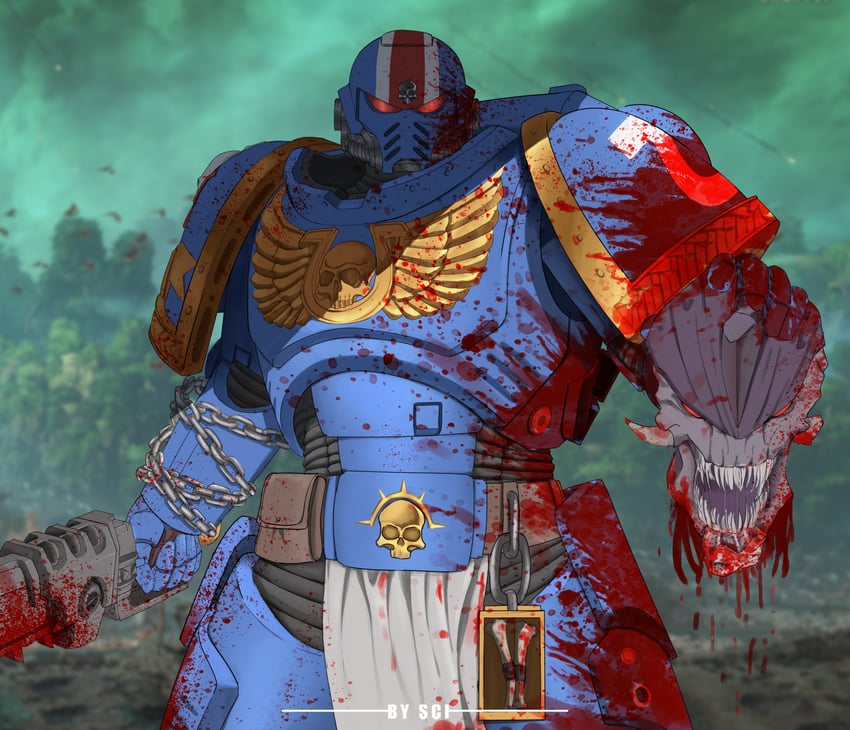 adeptus astartes and tyranid (warhammer 40k and 1 more) drawn by sci_(31134306)