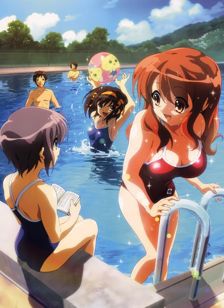 suzumiya haruhi, nagato yuki, asahina mikuru, kyon, and koizumi itsuki (suzumiya haruhi no yuuutsu) drawn by nishiya_futoshi